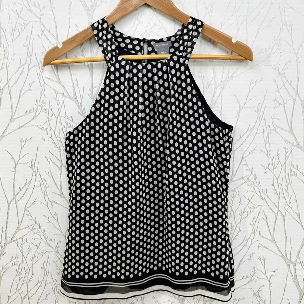 Ann Taylor Size S Chiffon Black White Polkadot Sleeveless Blouse